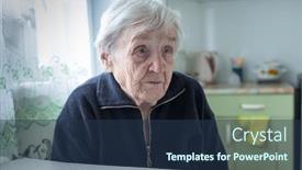  Presentation with house window - Slides consisting of portrait-of-lonely-old-woman background and a ocean colored foreground