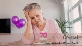  Presentation with lonely - Presentation theme enhanced with portrait-of-lonely-senior-woman background and a coral colored foreground