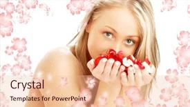  Presentation with white rose - Beautiful slides featuring portrait of lovely blond with red and white rose petals and rendered flowers backdrop and a lemonade colored foreground