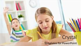  Presentation with workplace training - Beautiful slide set featuring portrait of lovely girl drawing backdrop and a coral colored foreground