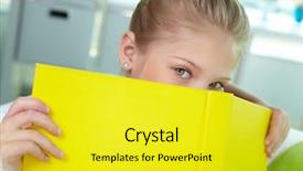  Presentation with book - Presentation theme enhanced with portrait of lovely girl peeking background and a  colored foreground