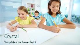  Presentation with sexual harrasment at workplace - Cool new PPT theme with portrait of lovely schoolgirls drawing backdrop and a  colored foreground