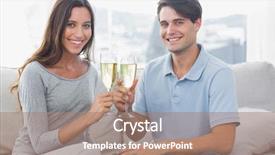  Presentation with flutes - Theme enhanced with portrait of lovers clinking their flutes of champagne sat on a couch background and a coral colored foreground