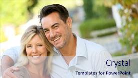  Presentation with relaxing - PPT theme with portrait of loving mature couple relaxing on bench background and a sky blue colored foreground