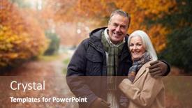  Presentation with woodland - Amazing PPT theme having portrait-of-loving-senior-couple backdrop and a coral colored foreground