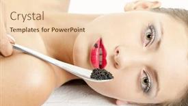  Presentation with caviar - Presentation theme with portrait of lying woman with black caviar background and a lemonade colored foreground