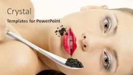  Presentation with caviar - Presentation theme featuring portrait of lying woman with black caviar background and a lemonade colored foreground