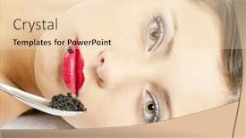  Presentation with caviar - Slide deck with portrait of lying woman with black caviar background and a lemonade colored foreground