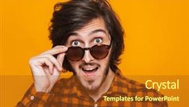  Presentation with studio - Beautiful PPT layouts featuring portrait of macho man 20s backdrop and a tawny brown colored foreground