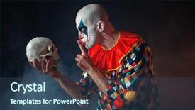  Presentation with quiz shows - Amazing slide set having portrait of mad bloody clown backdrop and a ocean colored foreground