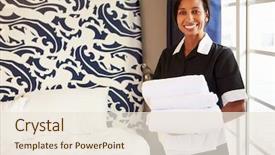  Presentation with hotel - Amazing theme having portrait of maid tidying hotel backdrop and a lemonade colored foreground