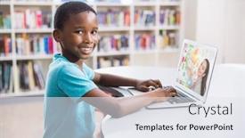  Presentation with online library - Colorful slide deck enhanced with portrait-of-male-african-american backdrop and a sky blue colored foreground