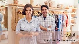  Presentation with fashion - Audience pleasing theme consisting of portrait-of-male-and-female backdrop and a coral colored foreground