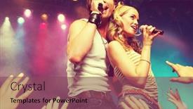  Presentation with stage - PPT theme consisting of portrait-of-male-and-female background and a violet colored foreground