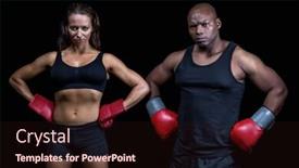  Presentation with boxers - Presentation theme featuring portrait of male and female boxers with hands on hip against black background background and a wine colored foreground