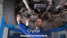  Presentation with auto - PPT theme featuring portrait of male auto mechanic working under car background and a ocean colored foreground