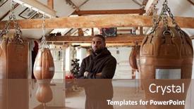  Presentation with leather bag - Amazing slide deck having portrait-of-male-boxer backdrop and a tawny brown colored foreground