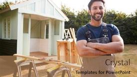  Presentation with carpenter - Slides with portrait-of-male-carpenter-building background and a coral colored foreground