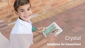  Presentation with distance learning - Slide deck consisting of portrait-of-male-caucasian-student background and a coral colored foreground