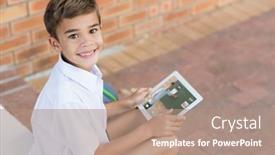  Presentation with distance learning - Amazing slide deck having portrait-of-male-caucasian-student backdrop and a coral colored foreground