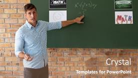  Presentation with mathematics - Beautiful presentation theme featuring portrait-of-male-caucasian-teacher backdrop and a coral colored foreground