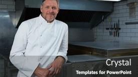  Presentation with commercial - Presentation design with portrait-of-male-chef-standing background and a dark gray colored foreground