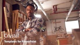  Presentation with craftsman - Beautiful PPT theme featuring portrait-of-male-craftsman backdrop and a tawny brown colored foreground