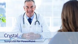  Presentation with doctor helps to get out of bed an elderly woman - Beautiful slides featuring portrait of male doctor sitting backdrop and a light blue colored foreground