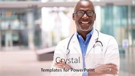  Presentation with modern building - Theme with portrait-of-male-doctor background and a lemonade colored foreground