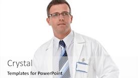  Presentation with lab coat - PPT theme having portrait-of-male-doctor background and a white colored foreground