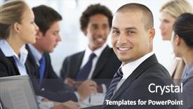  Presentation with executive functions - Amazing PPT theme having portrait of male executive backdrop and a  colored foreground