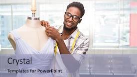  Presentation with mannequin - Amazing theme having portrait of male fashion designer backdrop and a light blue colored foreground