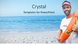  Presentation with lifeguard - Slide deck with portrait of male lifeguard holding background and a sky blue colored foreground