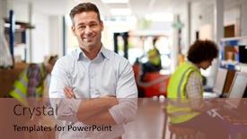  Presentation with logistics distribution - Slide deck enhanced with portrait-of-male-manager background and a coral colored foreground