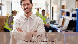  Presentation with logistics distribution - Slide set consisting of portrait-of-male-manager background and a coral colored foreground