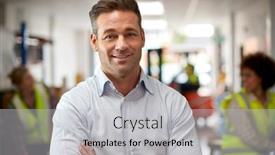  Presentation with distribution logistics - Theme featuring portrait-of-male-manager background and a light gray colored foreground