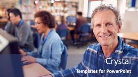  Presentation with student - Slide set with portrait-of-male-mature-adult background and a ocean colored foreground