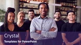  Presentation with restaurant - Beautiful slide deck featuring portrait-of-male-owner backdrop and a violet colored foreground