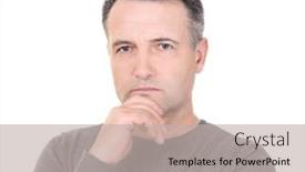  Presentation with pensioner - Audience pleasing presentation theme consisting of portrait of male pensioner on white background backdrop and a mint green colored foreground