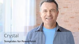  Presentation with pensioner - Presentation featuring portrait-of-male-pensioner background and a light blue colored foreground