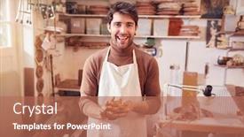  Presentation with ceramics - Slide set having portrait-of-male-potter-cleaning background and a coral colored foreground