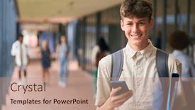  Presentation with high school - PPT layouts enhanced with portrait-of-male-secondary background and a coral colored foreground