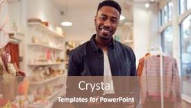  Presentation with using digital tablet - PPT layouts with portrait-of-male-small-business background and a coral colored foreground