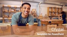  Presentation with apprenticeship - Presentation theme with portrait-of-male-student-studying background and a coral colored foreground