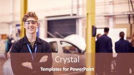  Presentation with safety - PPT theme having portrait-of-male-student-wearing background and a coral colored foreground