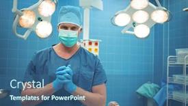  Presentation with theater - Presentation theme enhanced with portrait-of-male-surgeon-standing background and a ocean colored foreground