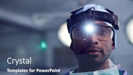  Presentation with light hospital - PPT layouts featuring portrait-of-male-surgeon-wearing background and a ocean colored foreground