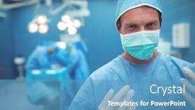  Presentation with hospital mask - Theme consisting of portrait-of-male-surgeon-wearing background and a teal colored foreground