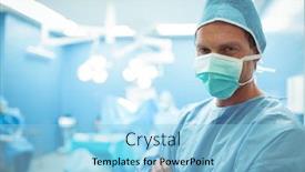  Presentation with hospital mask - PPT theme featuring portrait-of-male-surgeon-wearing background and a light blue colored foreground