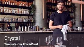  Presentation with restaurant waiter - Amazing PPT theme having portrait-of-male-waiter-polishing backdrop and a dark gray colored foreground